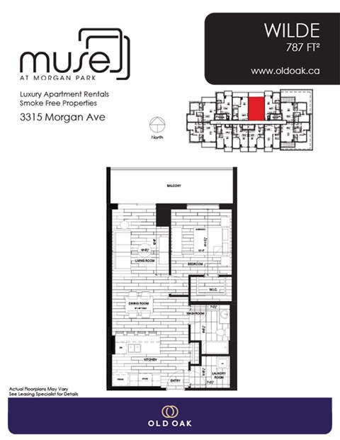 Floor plan for 1 bed, 1 bath, 787 sqft